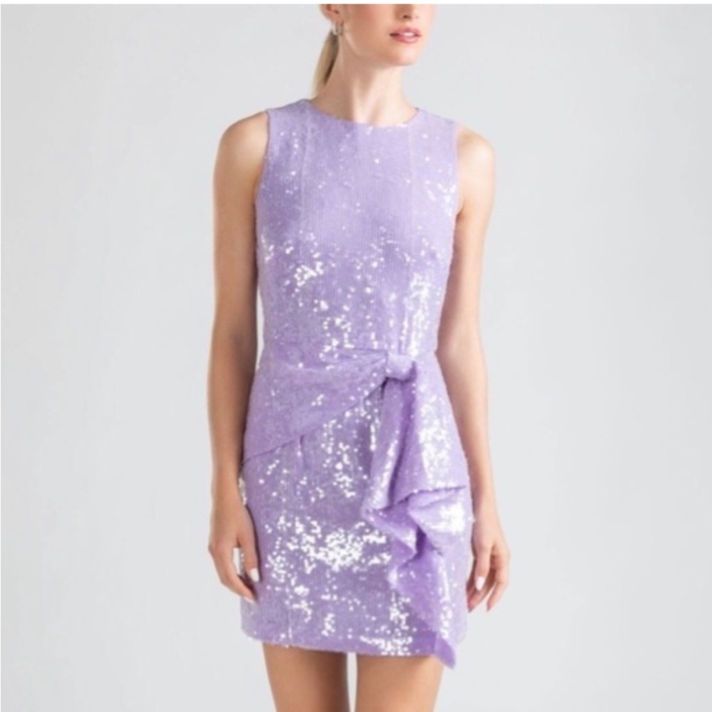 Shoshanna Sequin Bow Mini Dress US 4 Cocktail Summer Barbiecore Lavender $599